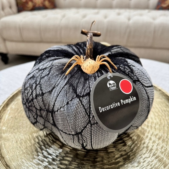 Halloween Decorative Pumpkin - Black - Spider Web & Gold Spider Accent - NWT - Picture 1 of 6